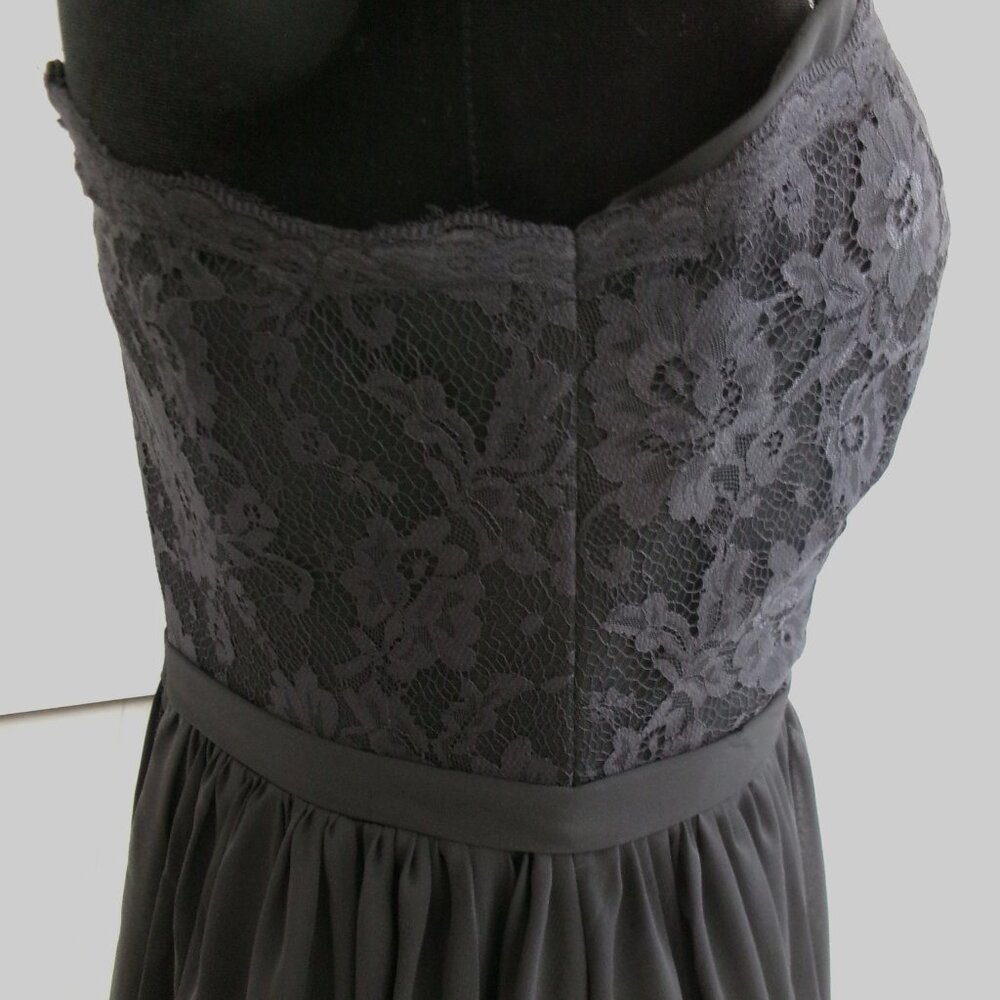 New Black One Shoulder Chiffon Gown Formal Dress M 6 S 4 Lace Top Formal - Picture 6 of 15